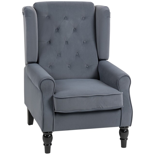 Homcom Retro Accent Armchair Tufted Home Furniture Club Fabric Grey
