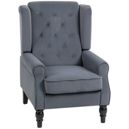 Homcom Retro Accent Armchair Tufted Home Furniture Club Fabric Grey