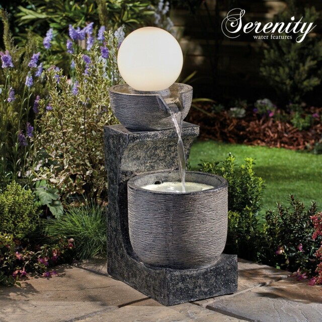 Serenity Cascading Bowl Water Feature Globe Light 78cm Garden Fountain