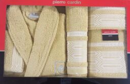 Pierre Cardin L / Xl 4 Piece Bathrobe Towel Set Sand Aztec 100% Cotton