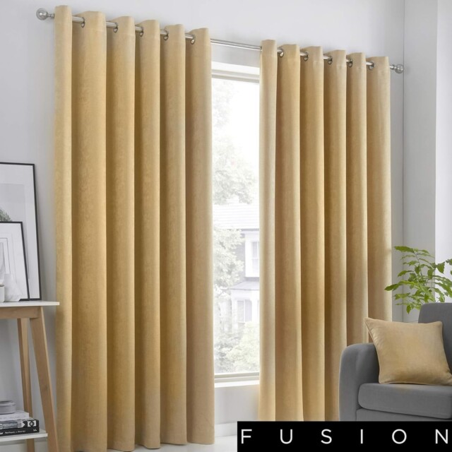 Fusion Strata Woven Eyelet Lined Curtains, Ochre, 90 X 72 Inch, 100%