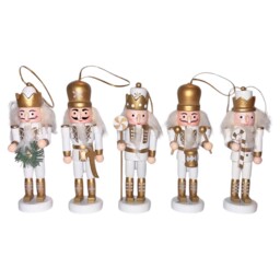 Christmas Nutcracker Decorations 5 Pack 13cm White/gold Hanging Or