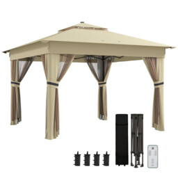 Outsunny 3x3(m) Pop Up Gazebo W/ Solar-powered Led Lights Curtain