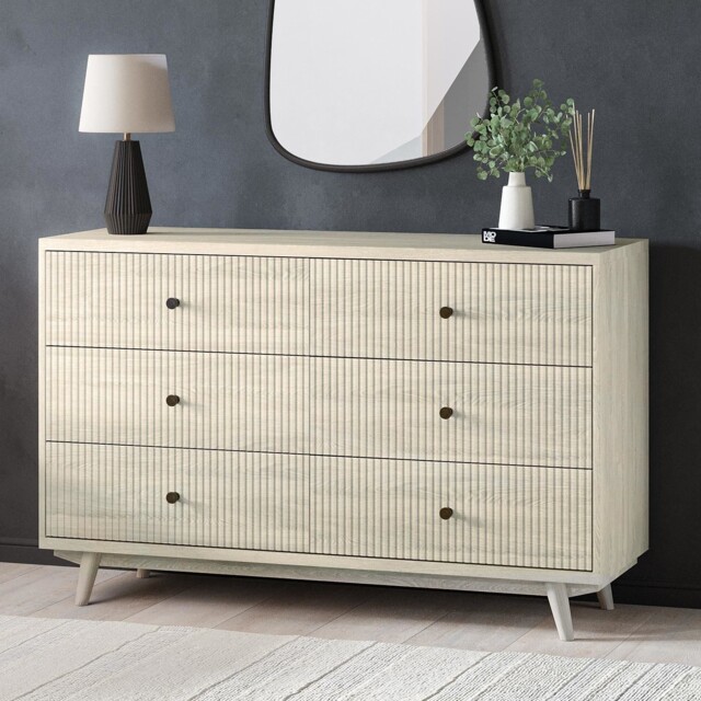 Chest Of Drawers Mango Wood With 6 Drawers Black Handles Rustic Scandi