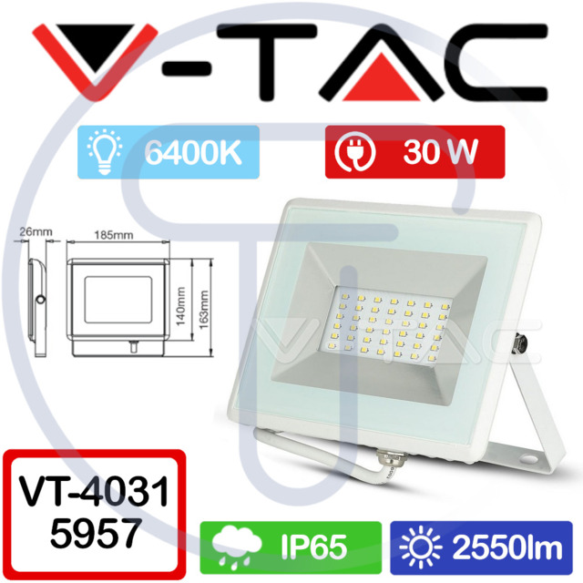 V-tac Vt-4031 5957 Led Spot Smd 30w E-series Colour White 6400k Ip65