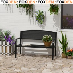 Garden Bench Furniture Patio Park 2 Person Chair Seat Steel Black