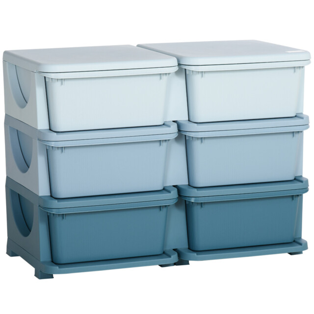 Kids Storage Unit Toy Box Vertical Dresser With Six Drawers Blue
