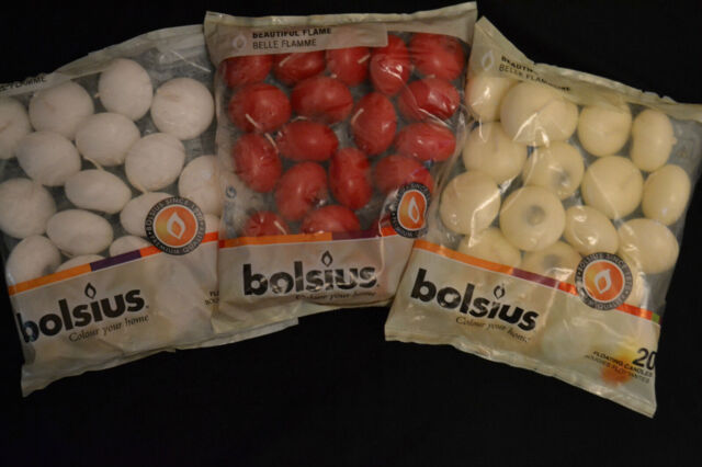 Premium Bolsius Ivory, Red Or White Floating Candles - 20 Pack 5hour