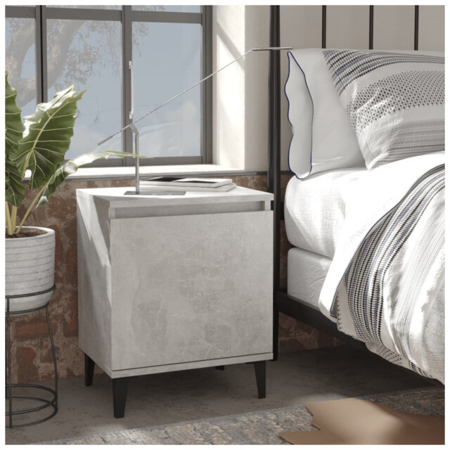 Bedside Cabinet Concrete Grey Engineered Wood 40x30x50 Cm Metal Legs
