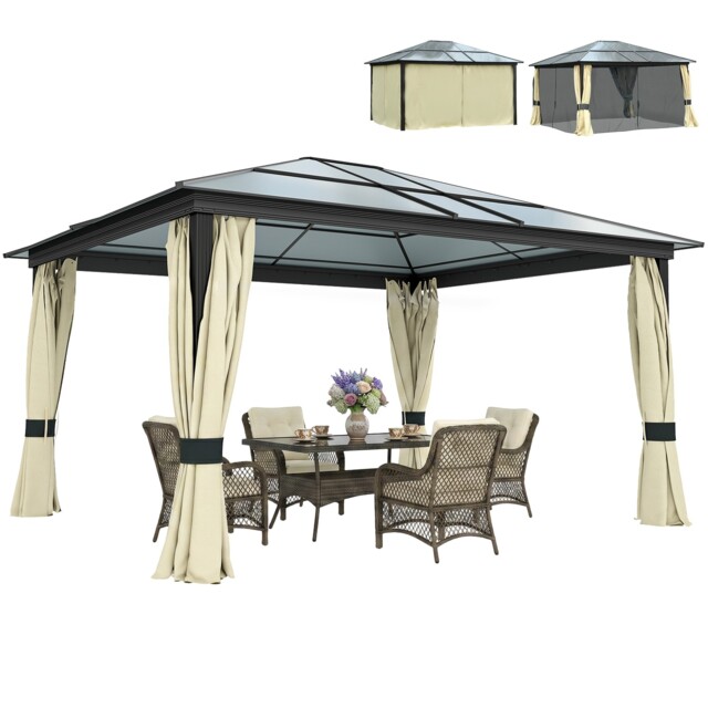 Outsunny 4 X 3.6m Hardtop Gazebo Canopy W/ Polycarbonate Roof &
