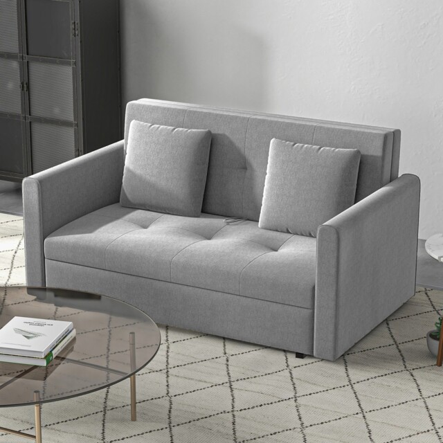 Homcom 2 Seater Sofa Bed Convertible Bed Settee W/ 2 Cushions Storage