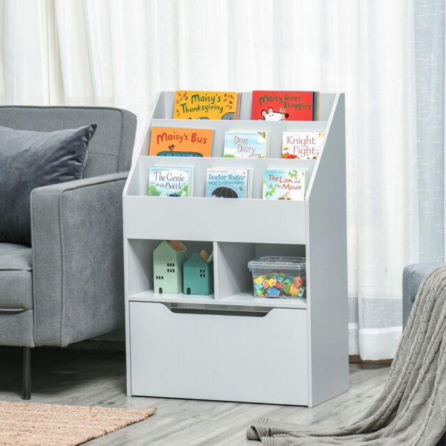 Kids Bookshelf, Toy Box With Storage Drawer, Wheels, For Bedroom -