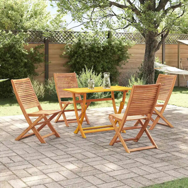 Garden Dining Set With Cushion 5 Pcs Brown Solid Acacia Wood Vidaxl