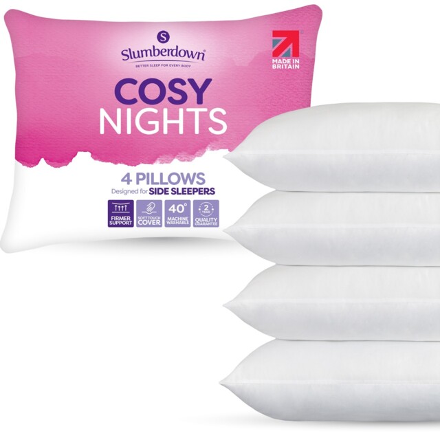 Slumberdown Cosy Nights Firm Support Front Sleeper Pillow, Pack Of 4