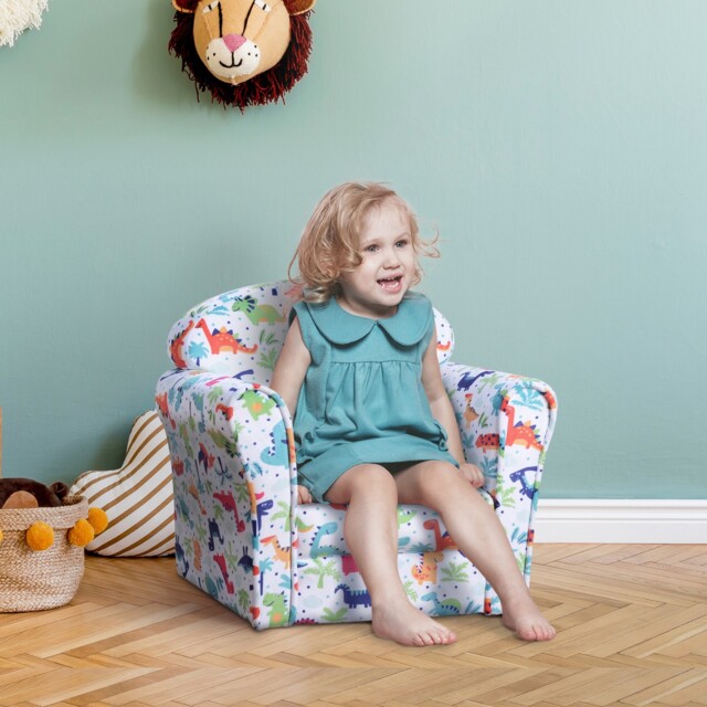 Kids Armchair Foam Filled Toddler Sofa Upholstered Couch Dinasaur For