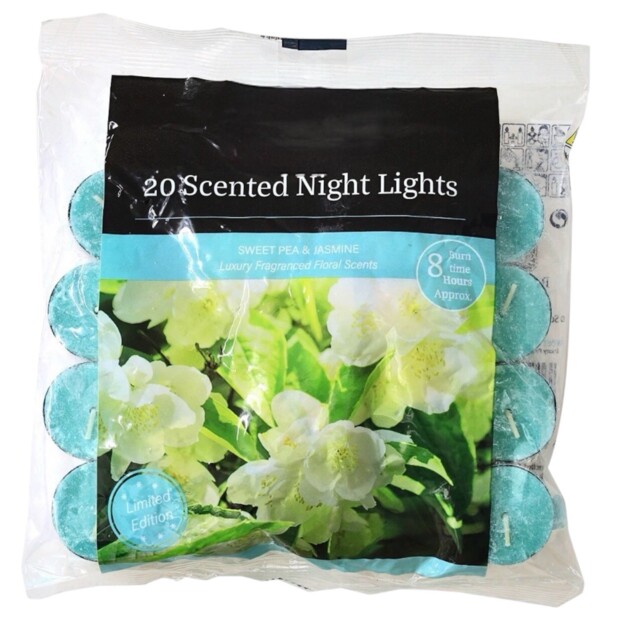 20pc Scented Tealights Night Candle Sweet Pea & Jasmine 8hr Burn Time