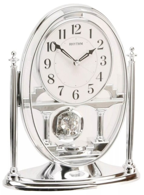 Rhythm Unisex Pendulum And Acrylic Decoration Mantel Clock - Silver