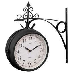 Black Dual Sided Station Clock, Wall-mounted Antique Station Clock