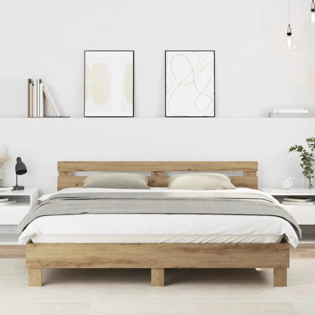 Bed Frame Artisan Oak 203 X 185 X 70 Cm Engineered Wood Vidaxl
