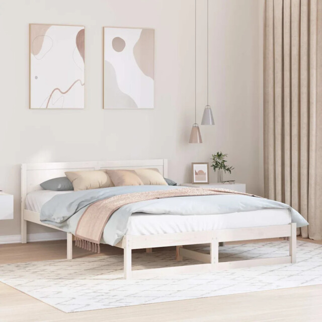 Bed Frame With Headboard White 140 X 200 Cm Solid Pine Wood Vidaxl