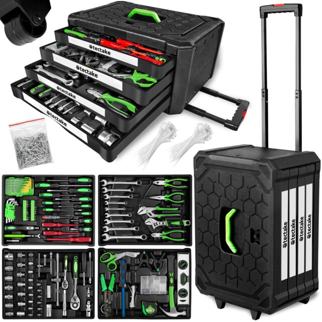 899 Pc Tool Box With Tools Kit Storage Mobile Trolley On Wheels With 4
