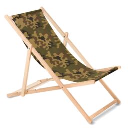 Garden Deck Chair Adjustable Backrest Beech Wood Foldable Classic