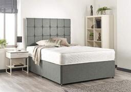 Silver Linen Memory Foam Divan Bed With Mattress, No Headboard, No