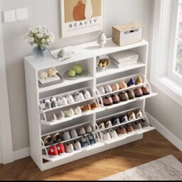 Vowner Shoe Storage Cabinet With 4 Flip Drawers, Shoe Rack, Wood Shoe