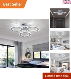 Modern Crystal Led Chandelier - 3-ring Stainless Steel Pendant Light