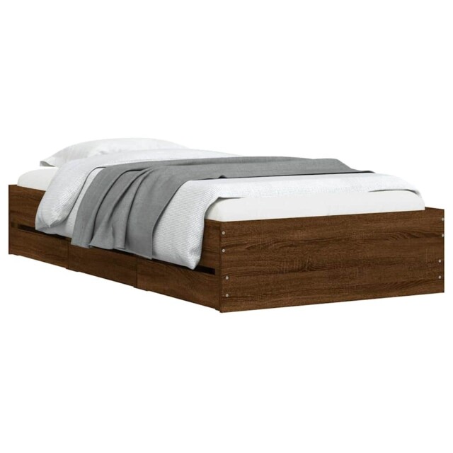 Bed Frame With Drawers Base Brown Oak 90x200 Cm Engineered Wood Vidaxl