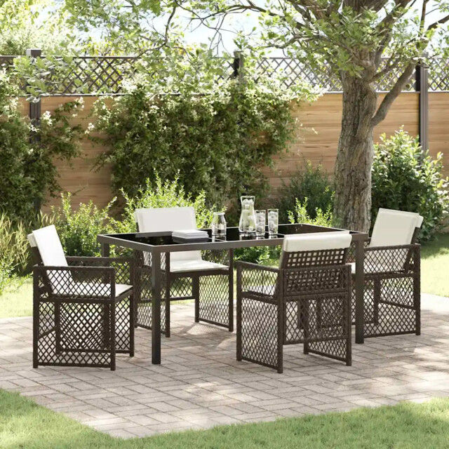 Garden Dining Set 5 Pcs Brown Poly Rattan Vidaxl