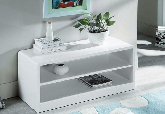 Julian Bowen Manhattan White High Gloss 2 Open Shelf Tv Unit