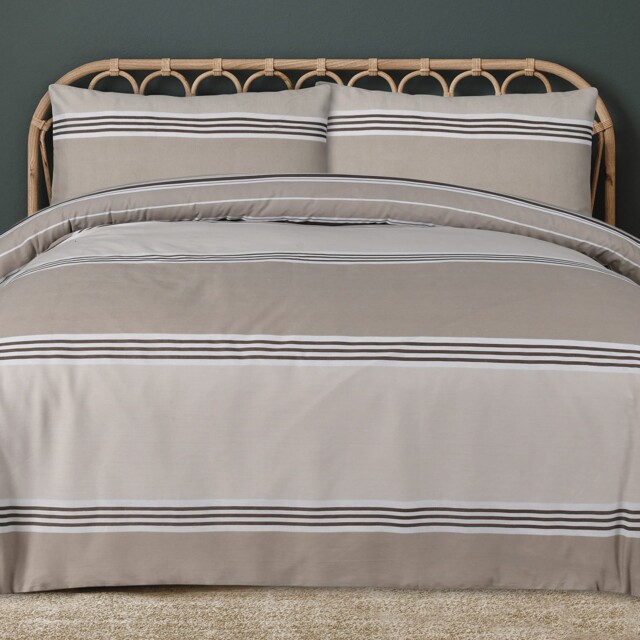 Duvet Cover Set Natural Geometric Banded Stripe Reversible Quilt