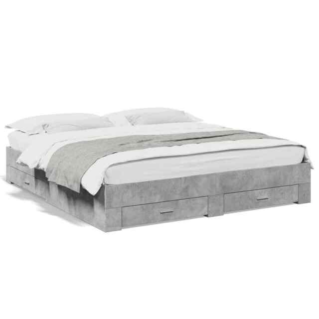 Bed Frame With Drawers Concrete Grey 180x200 Cm Super King Engineered