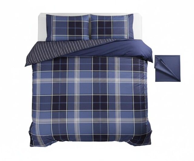 Rapport Home Argyle Tartan Check Double Duvet Cover Set - Double, Blue