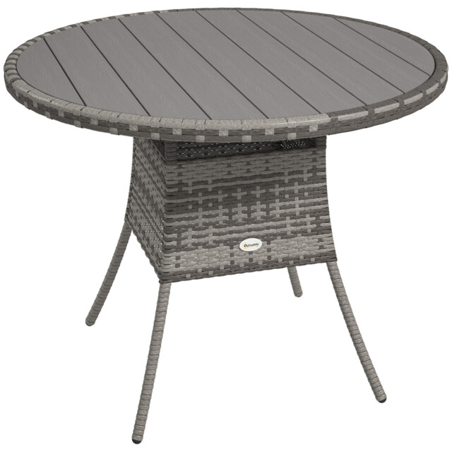 Dining Table Grey 90x90x73cm Galvanised Steel Pe Rattan Wpc Top