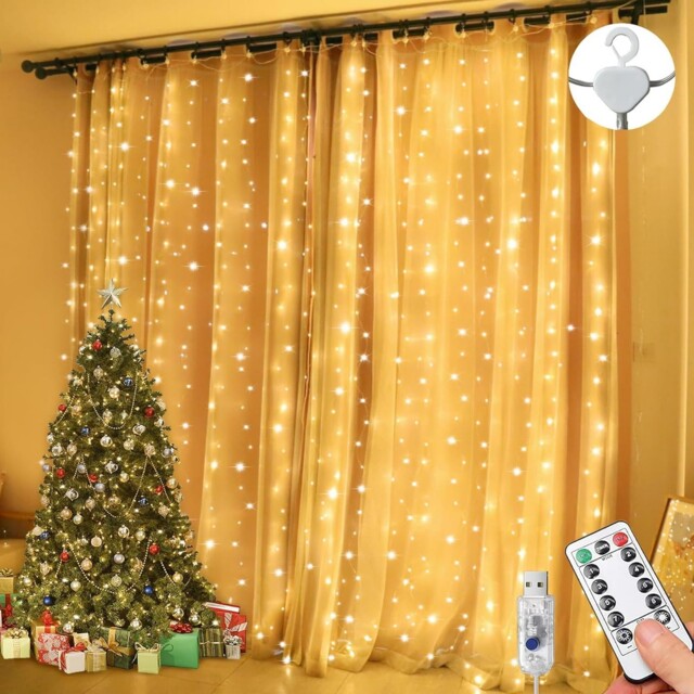 Lezonic Curtain Fairy Lights 3m×3m 300led Fairy Lights With 8 Modes