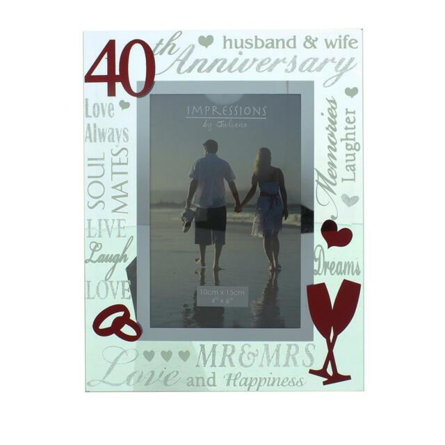 Glass 6 X 4 Photo Frame With Mirror Number & Glitter Letters - 40th