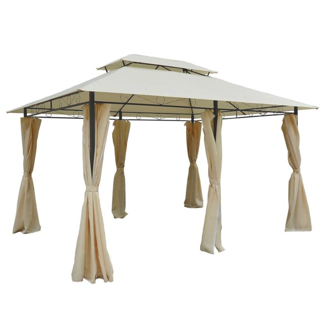 Outsunny 4m X 3(m) Outdoor 2-tier Steel Frame Gazebo W/ Curtains