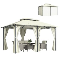 Outsunny 4m X 3(m) Outdoor 2-tier Steel Frame Gazebo W/ Curtains