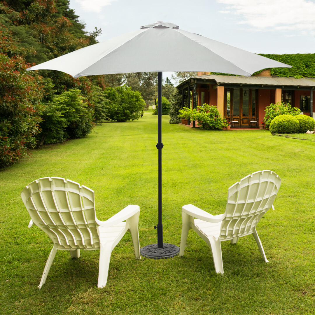 canteliever umbrella patio Mirador Novara 10'x10' Cantilever Indigo Color Mushroom