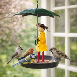 Hanging Bird Feeder Girl Umbrella Garden Decor Wild Bird Bath Feeding