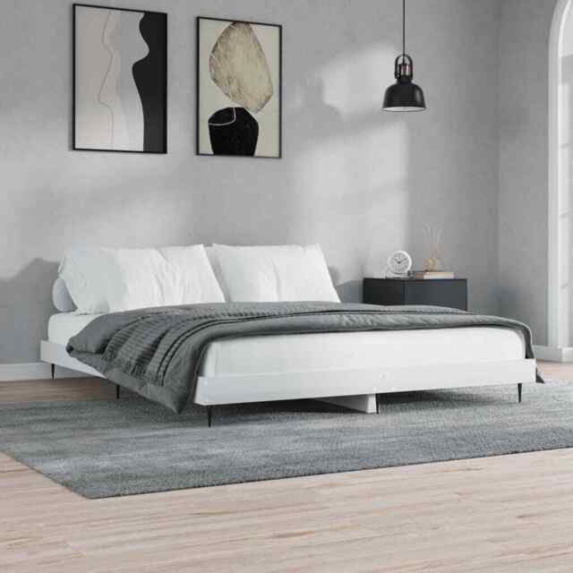 Bed Frame High Gloss White 200x200 Cm Engineered Wood Vidaxl