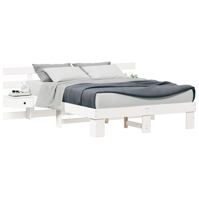 Bed Frame With Headboard Solid Pine Wood Platform Sleeping Elegant