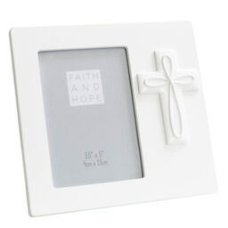 White Resin 3.5'x 4' Photo Frame With Eternity Loop Cross Icon -