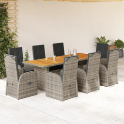 9 Piece Garden Dining Set With Cushions Grey Poly Rattan Vidaxl