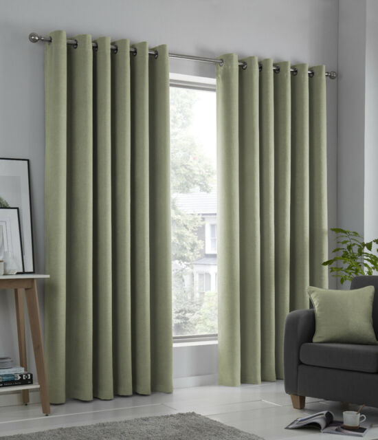 Fusion - Semi-plain Blockout Dim-out Eyelet Ring-top Curtains Green
