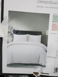 Sleepdown Soft Quality Satin Stripe Duvet Cover Set In White, (king),