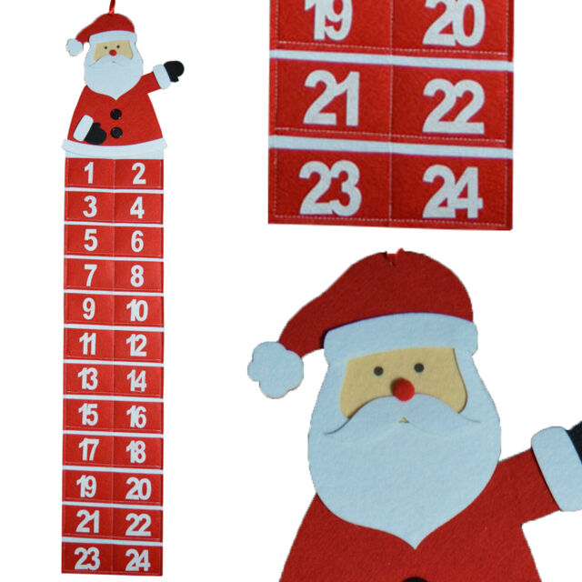 Christmas Felt Hanging Santa Advent Calendar - Add Your Own Treats