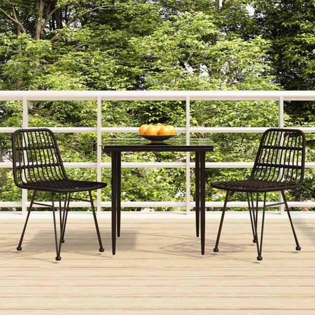 Dining Set Rattan Table Black 3-piece Garden Dining Set, 80cm